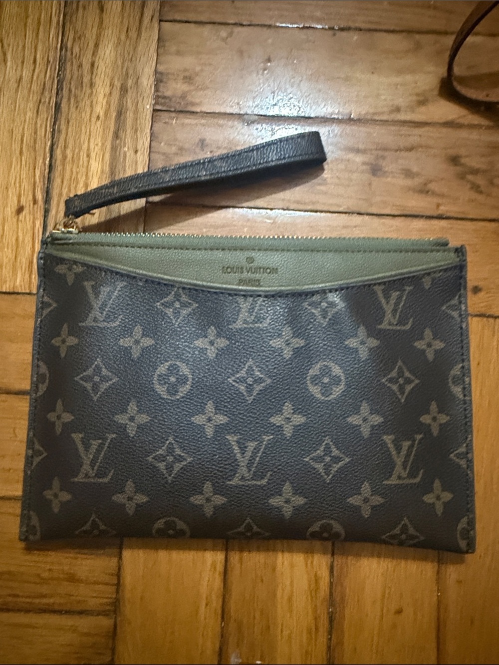 Monogram Canvas Toiletry Pouch in Brown and Olive Green. New never used